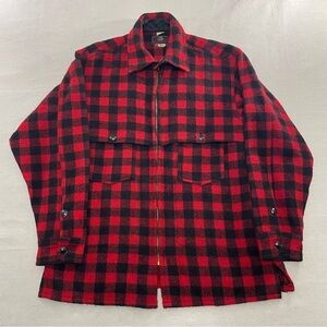 Vintage Johnson Woolen Mills Coat Red Buffalo Plaid Mackinaw Jacket Talon Zip 1